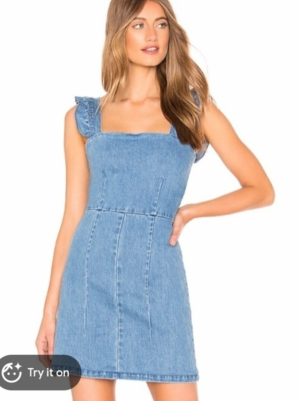 Show Me Your MuMu Ruthie Ruffle Denim Mini Dress - Picture 1 of 9